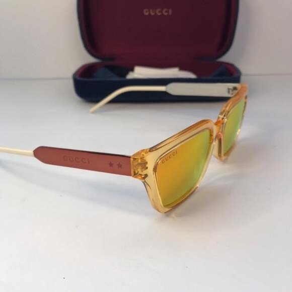 💯 - New  Authentic Gucci Orange Mirror Rectangular Men's Sunglasses GG0975S … - Picture 8 of 17